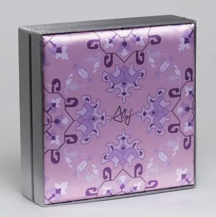 Silk-textured wooden box with lilac oriental pattern