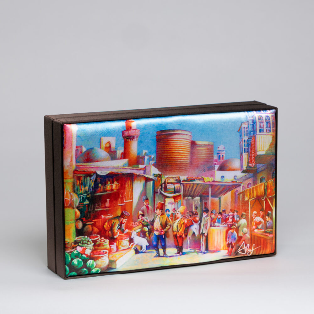 Silk Gift Box – Azerbaijani Bazaar Scene